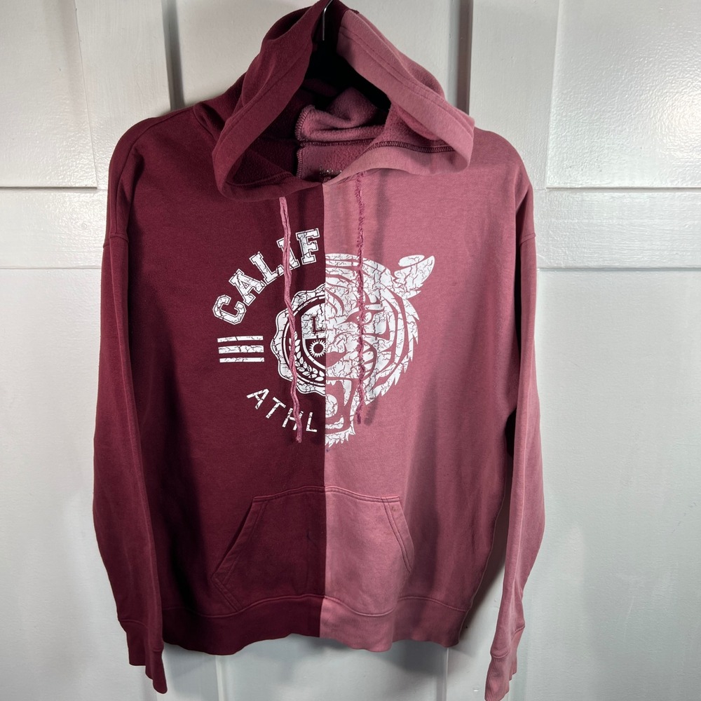 Flirtitude Active Womens Calif‎ Athl Tiger Split Color Hoodie Burgundy Pink S
